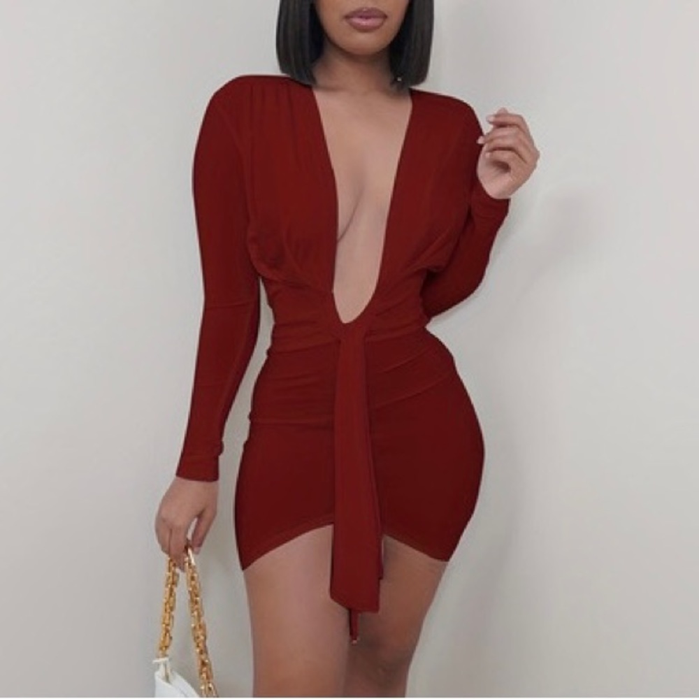 Deep v neck sexy dress , casual long sleeve dress Never  warned